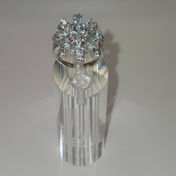 .925 Sterling Silver Snowflake Blue Topaz & Cubic Zirconia Ring Sz 6 Value $630 - Picture 1 of 7